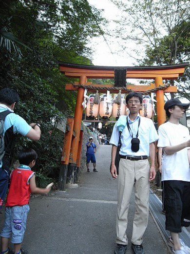 Torii gate for the Atago shrine stands at the beginning of the climbing route to Mt. Atago, which means the whole mountain is sacred. 